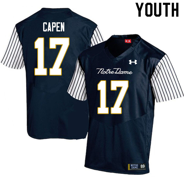 Youth NCAA Notre Dame Fighting Irish #17 Cole Capen Stitched College Under Armour Authentic Navy Alternate Football Jersey QI10S57UE